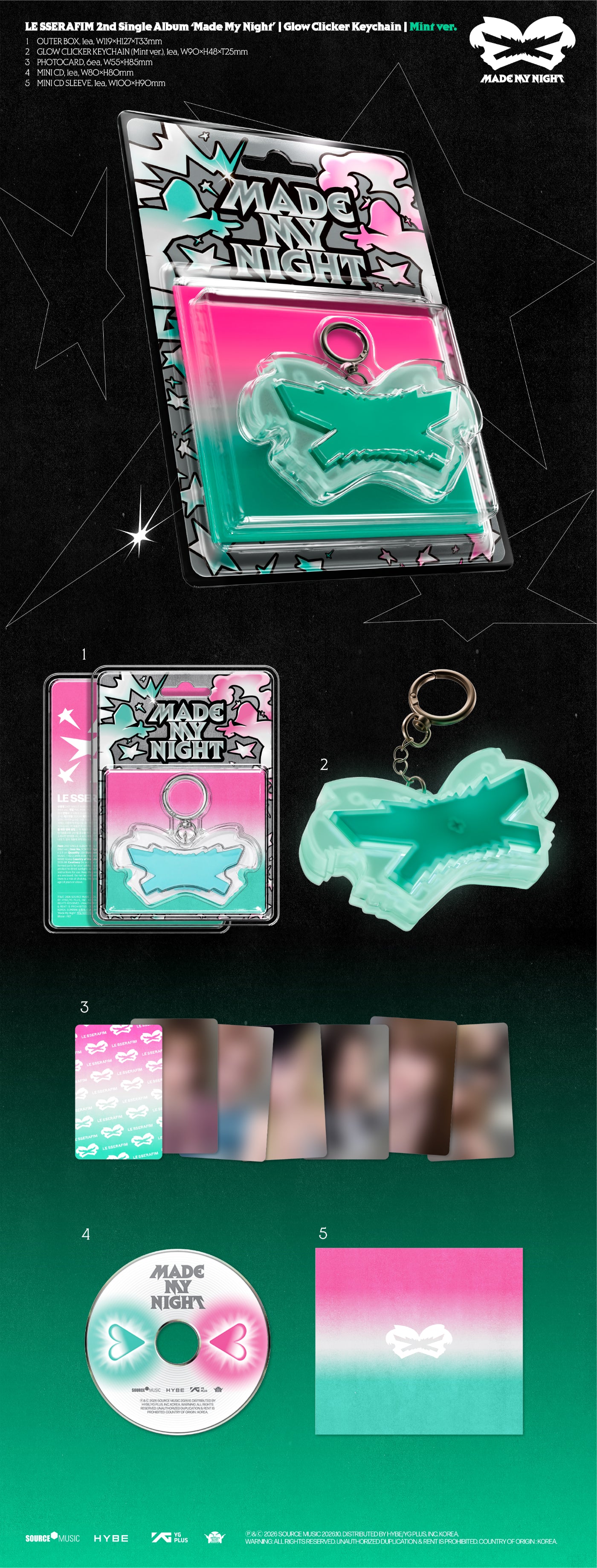 LE SSERAFIM グッズ PRE-ORDER] LE SSERAFIM - 2nd Single Album 'Made My Night' (Glow