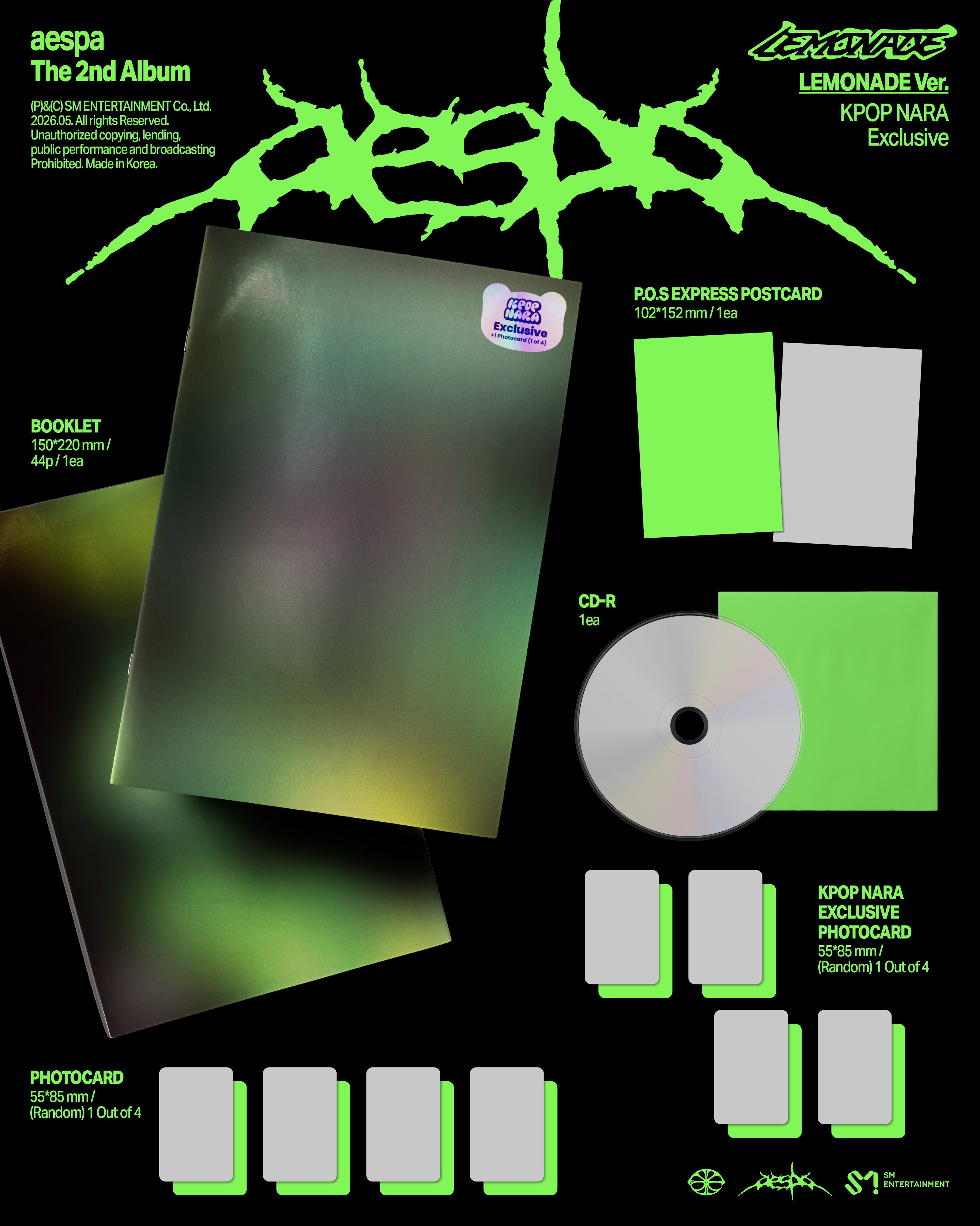 PRE-ORDER] aespa - The 2nd Album 'LEMONADE' (P.O.S. Ver.) (Kpop Nara