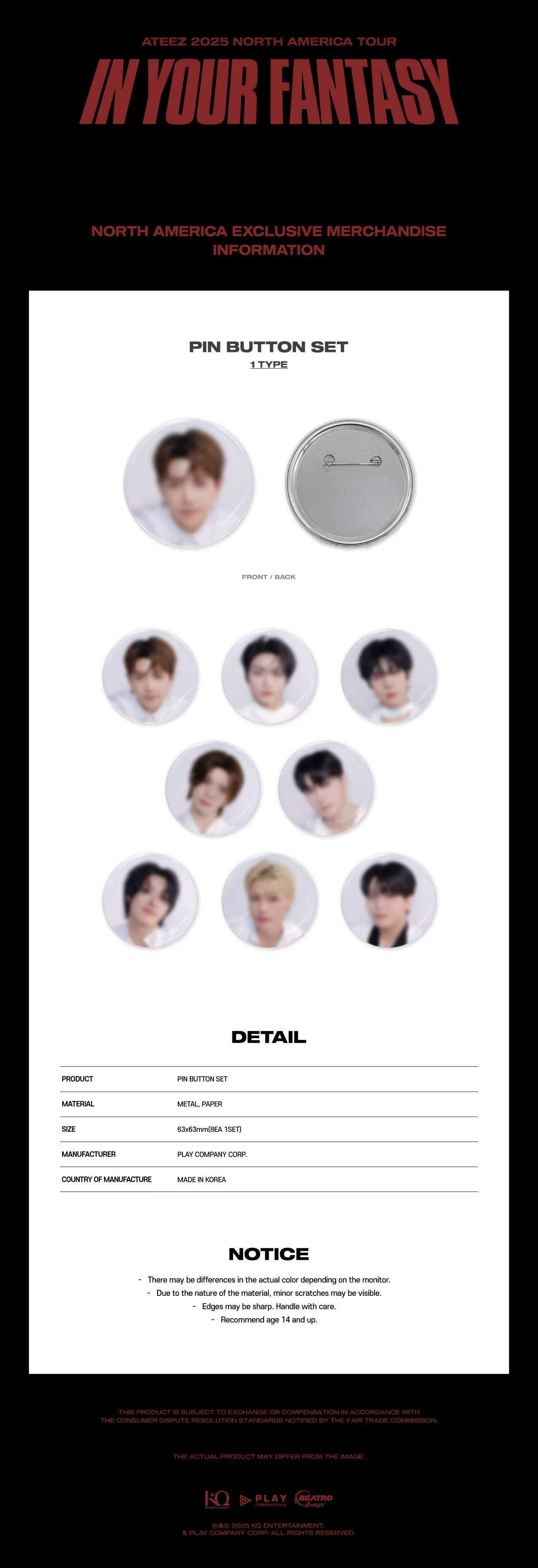 ATEEZ - IN YOUR FANTASY PIN BUTTON SET