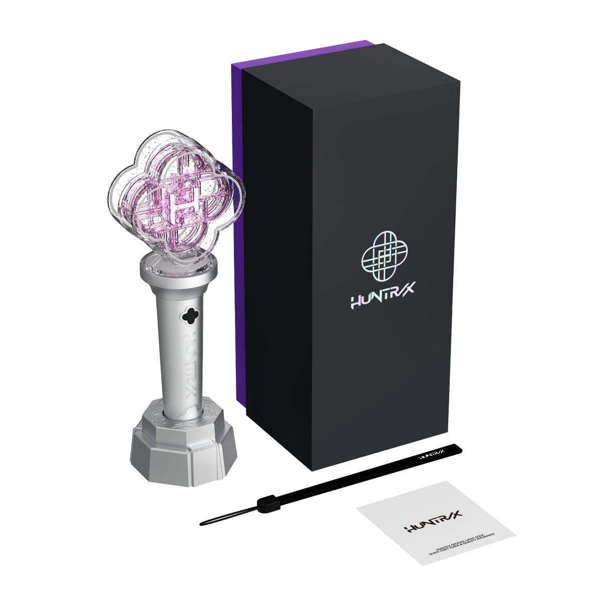 Huntrix Light Stick with packaging, light stick, light stick strap, and instruction sheet on a white background